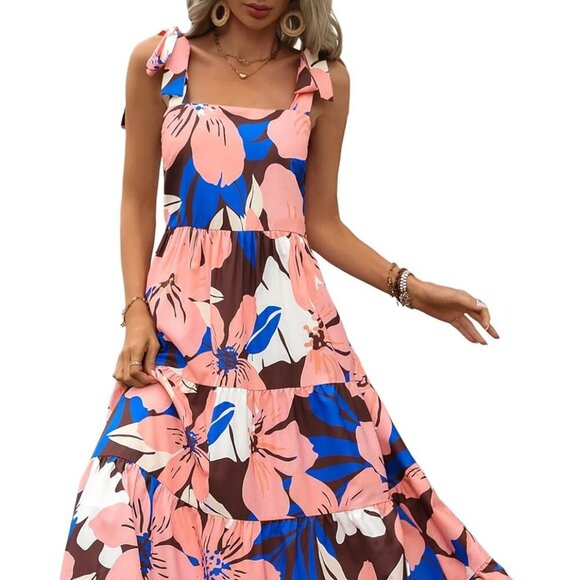 Dresses & Skirts - Womens 2024 Summer Sleeveless Spaghetti Strap Long Floral Maxi Dress
